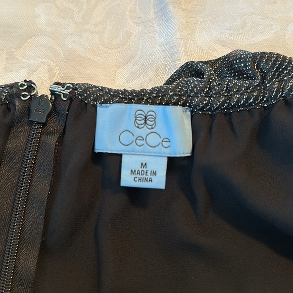 CeCe Metallic black silver top size M off the shoulder halter top with bow🖤 - Picture 10 of 13